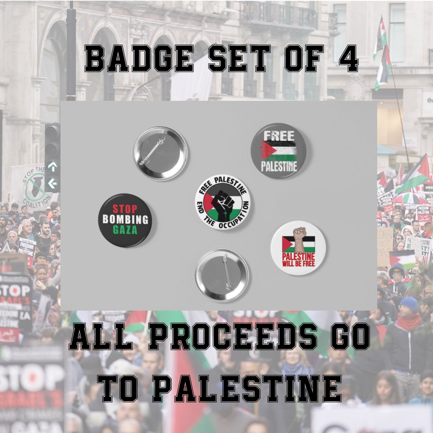 Free Palestine Button Badges - Set of 4 Handmade Pins