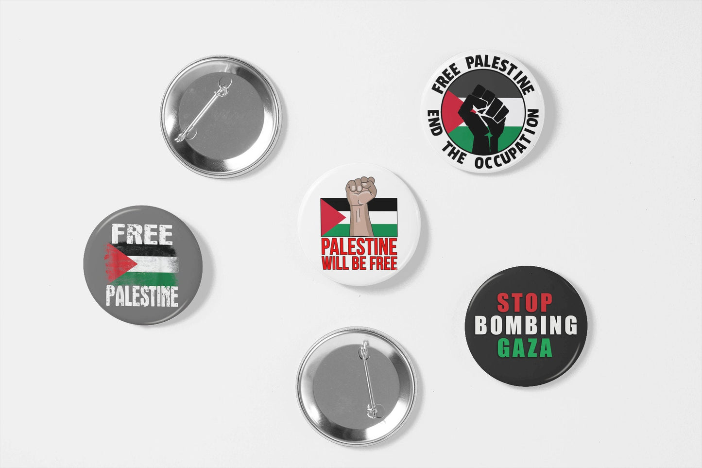 Free Palestine Button Badges - Set of 4 Handmade Pins