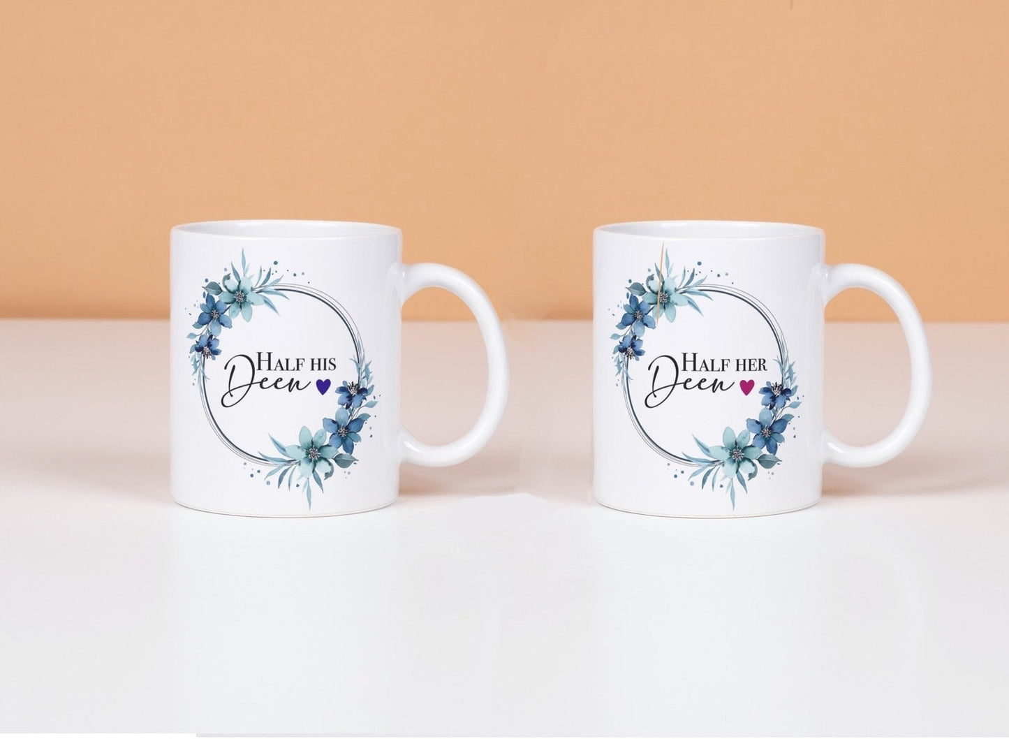 Personalised Half His Deen Half Her Deen Mugs Islamic Gift Weddings Nikkah Gift Set Husband Wife Anniversaries Bride Groom