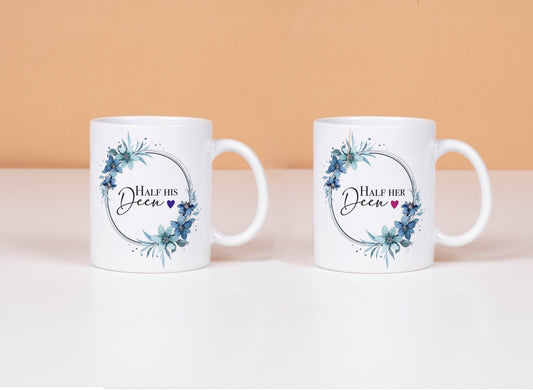 Personalised Half His Deen Half Her Deen Mugs Islamic Gift Weddings Nikkah Gift Set Husband Wife Anniversaries Bride Groom