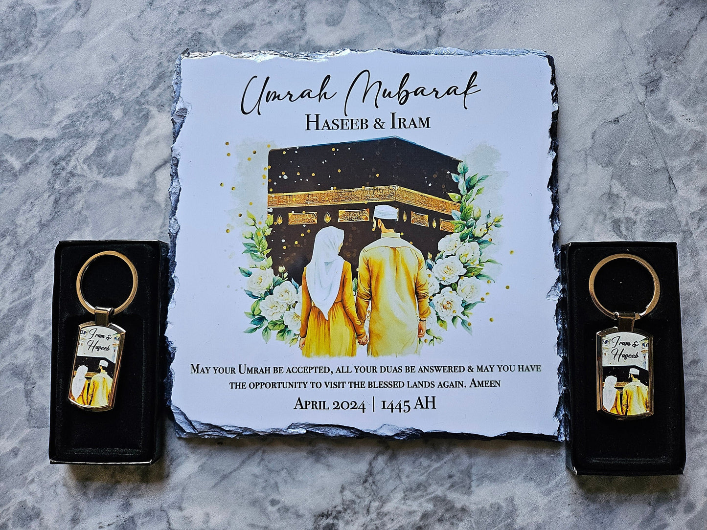 Personalised Umrah Mubarak Slate Plaque: Islamic Hajj Gift (20x20cm)